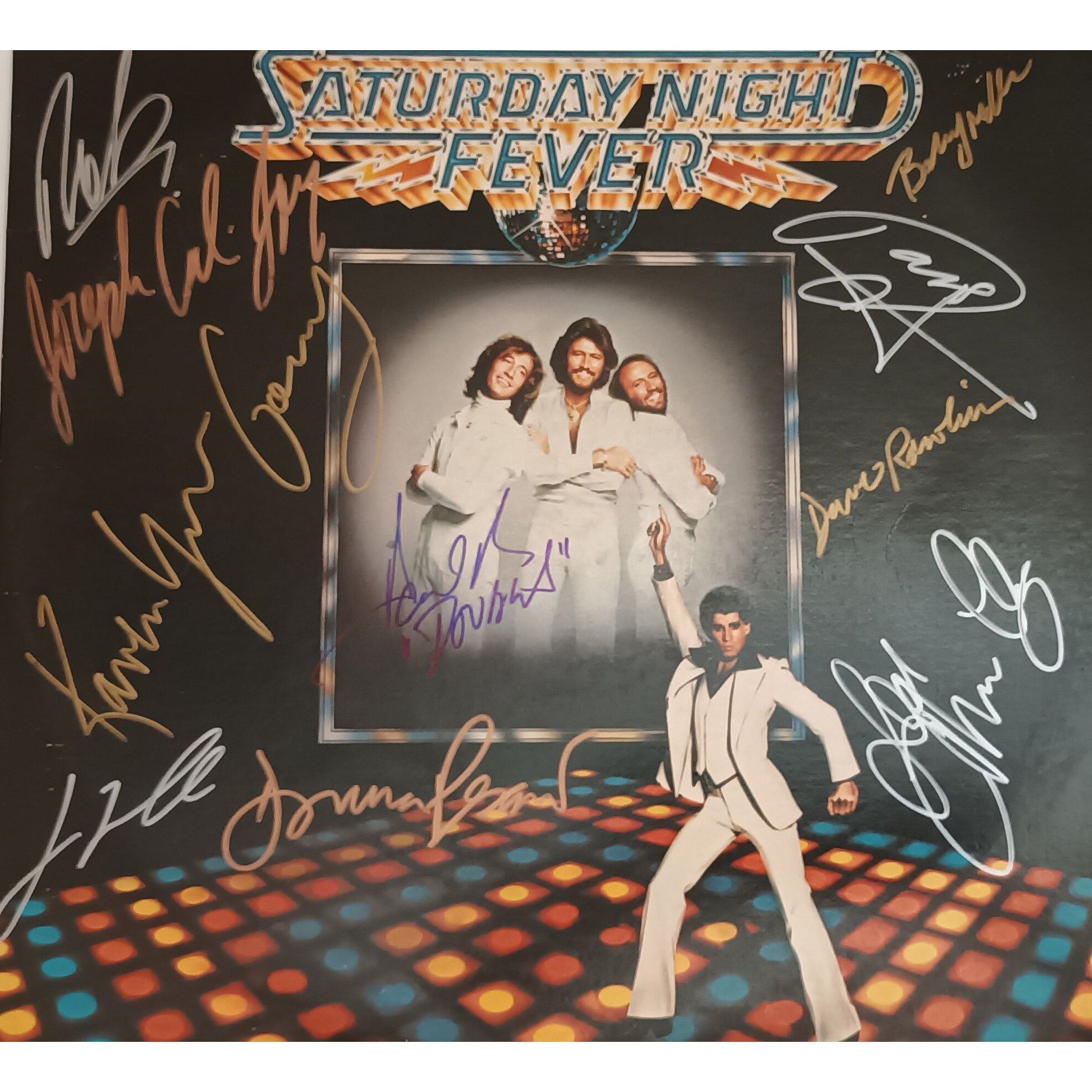 Saturday Night Fever LP signed by cast & Bee Gees