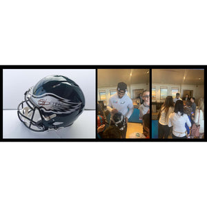 Jalen Hurts AJ Brown Philadelphia Eagles Riddell speed authentic pro model helmet signed with proof and free acrylic case
