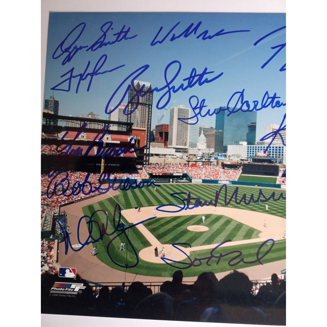 Bob Gibson, Whitey Herzog, Albert Pujols, Ozzie Smith, Stan Musial 8 by 10 signed photo with proof