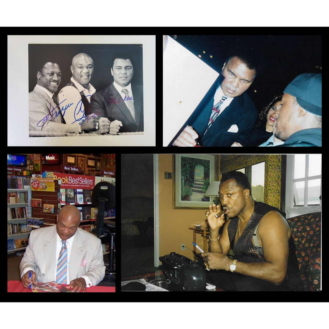 Muhammad Ali George Foreman Joe Frazier 8 by 10 photo signed with proof - Awesome Artifacts 