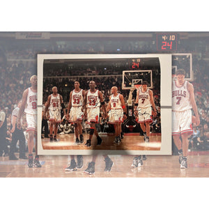 Chicago Bulls Michael Jordan Dennis Rodman Scottie Pippen Tony Kukoc and Ron Harper 16 by 20 photo signed with proof