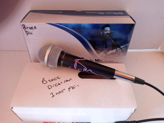 Bruce Dickinson signed microphone with proof