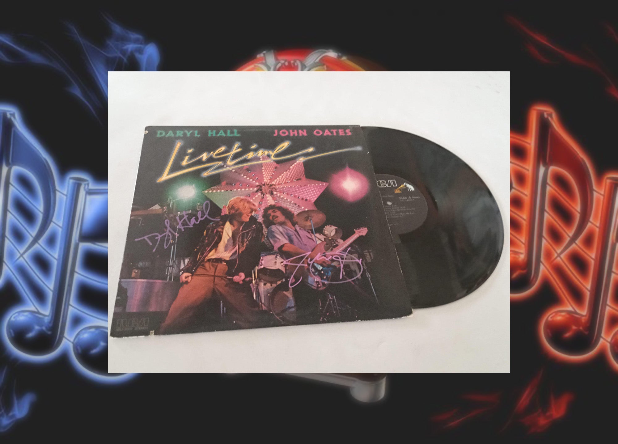 Daryl Hall and John Oates 'Live Time' LP signed with proof
