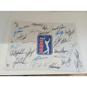 27 PGA golf champions Jack Nicklaus Arnold Palmer Tiger Woods golf pin flag signed with proof