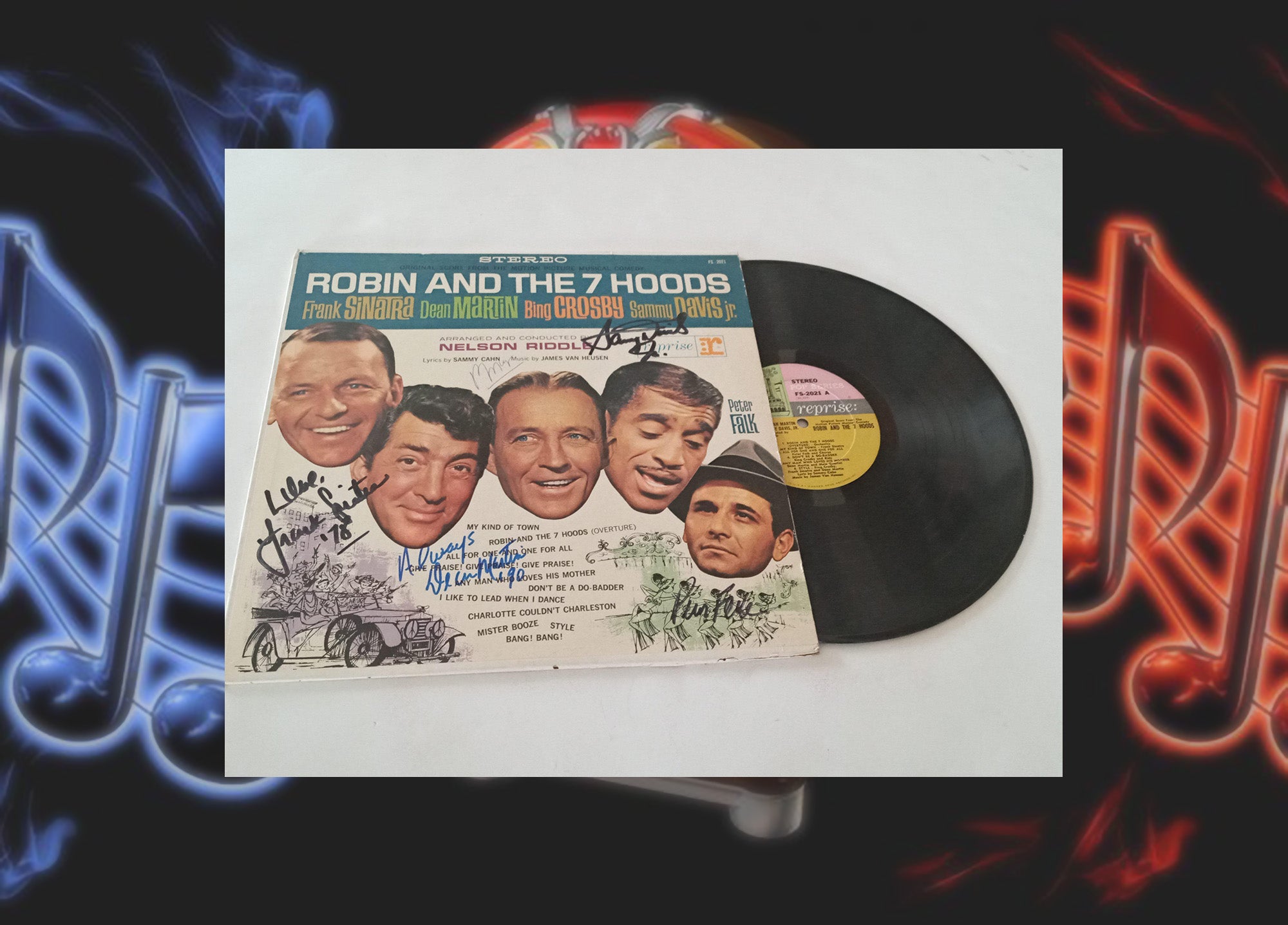 Frank Sinatra, Dean Martin, Peter Falk, Sammy Davis Jr and Bing Crosby LP signed