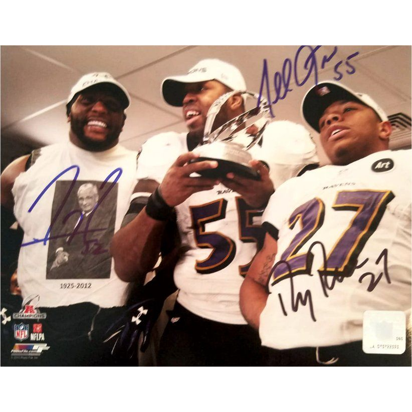 Baltimore Ravens Ray Lewis Terrell Suggs Ray Rice 8x10 photo signed