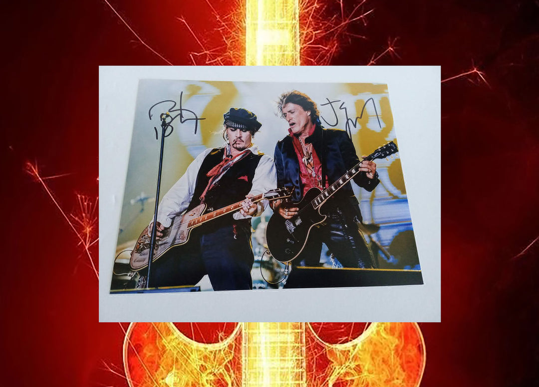 Hollywood Vampires Johnny Depp and Joe Perry 8 x 10 photo signed with proof