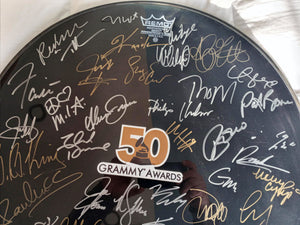 Michael Jackson, Paul McCartney, 40 music icons Grammy signed drum head with proof