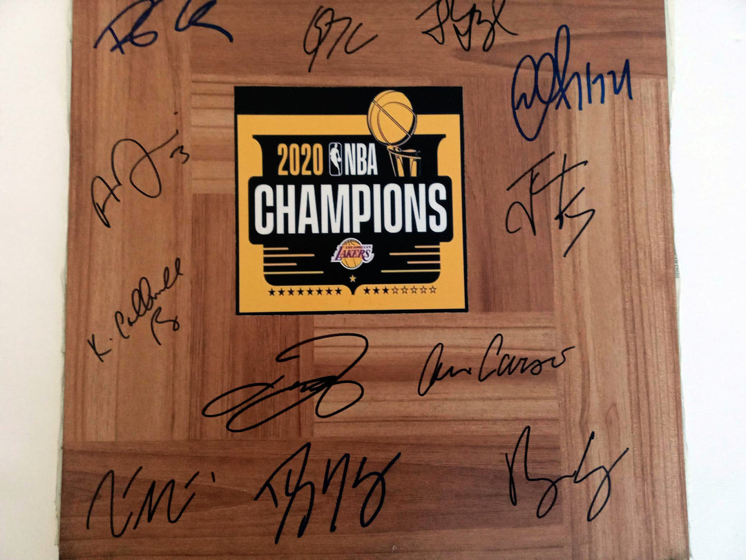 LeBron James, Anthony Davis, Los Angeles Lakers 2020 NBA champs 12x12 floorboard signed with proof - Awesome Artifacts 