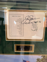 Load image into Gallery viewer, Tiger Woods, Arnold Palmer, Jack Nicklaus, Phil Mickelson, Gary Player scorecards framed 35x29 and signed with proof
