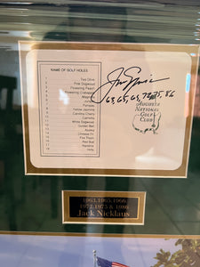 Tiger Woods, Arnold Palmer, Jack Nicklaus, Phil Mickelson, Gary Player scorecards framed 35x29 and signed with proof
