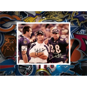 Baltimore Ravens John Harbaugh Joe Flacco Dennis Pitta 8x10 photo signed