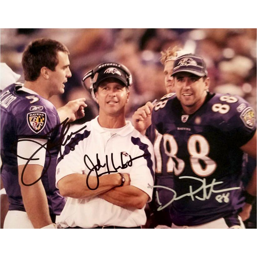 Baltimore Ravens John Harbaugh Joe Flacco Dennis Pitta 8x10 photo signed