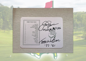 Jack Nicklaus and Tom Watson Masters golf scorecard signed  with proof