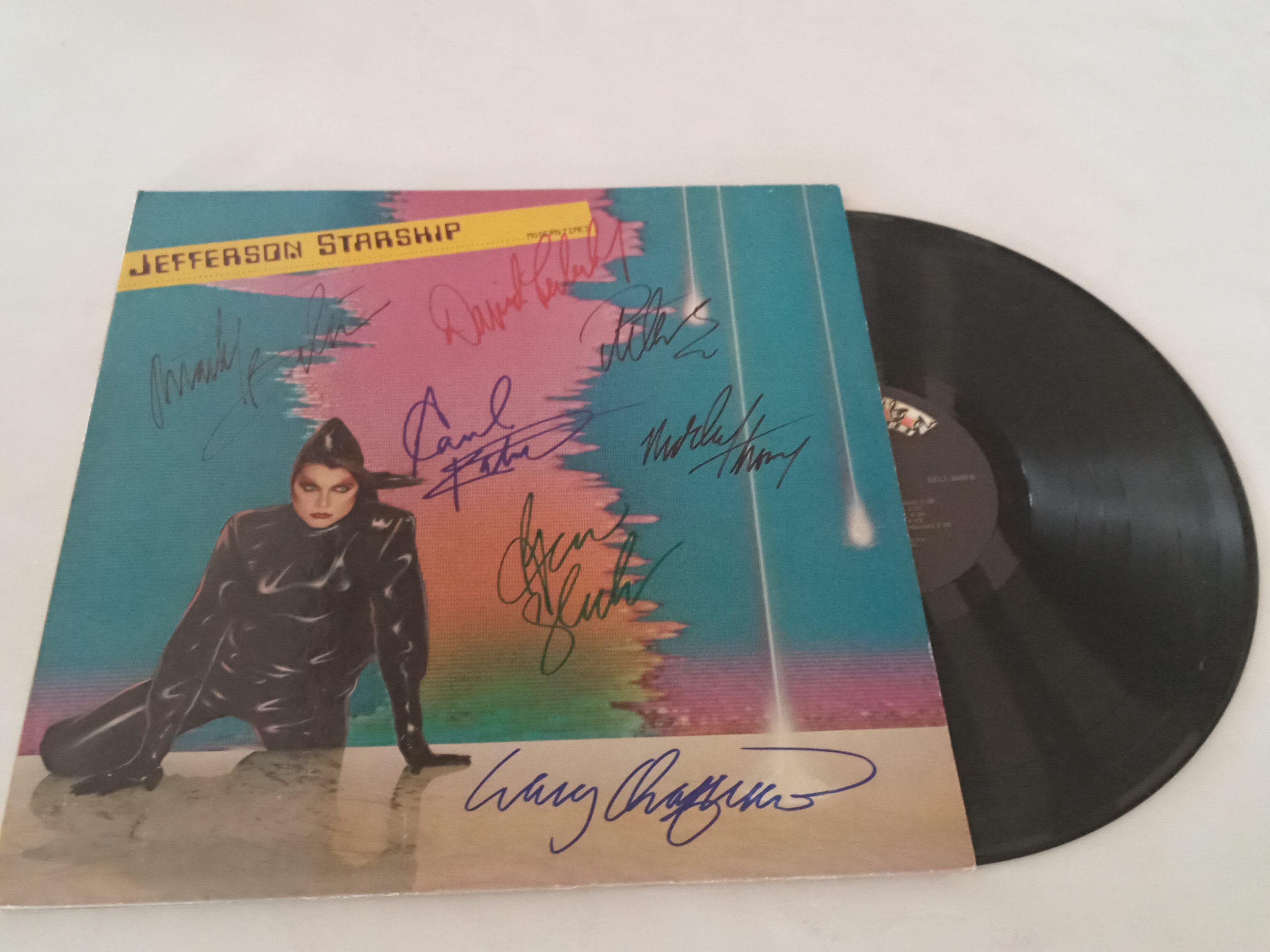 Grace Slick, Paul Kantor, Mickey Thomas, Jefferson Starship band signed LP "Modern Times" with proof
