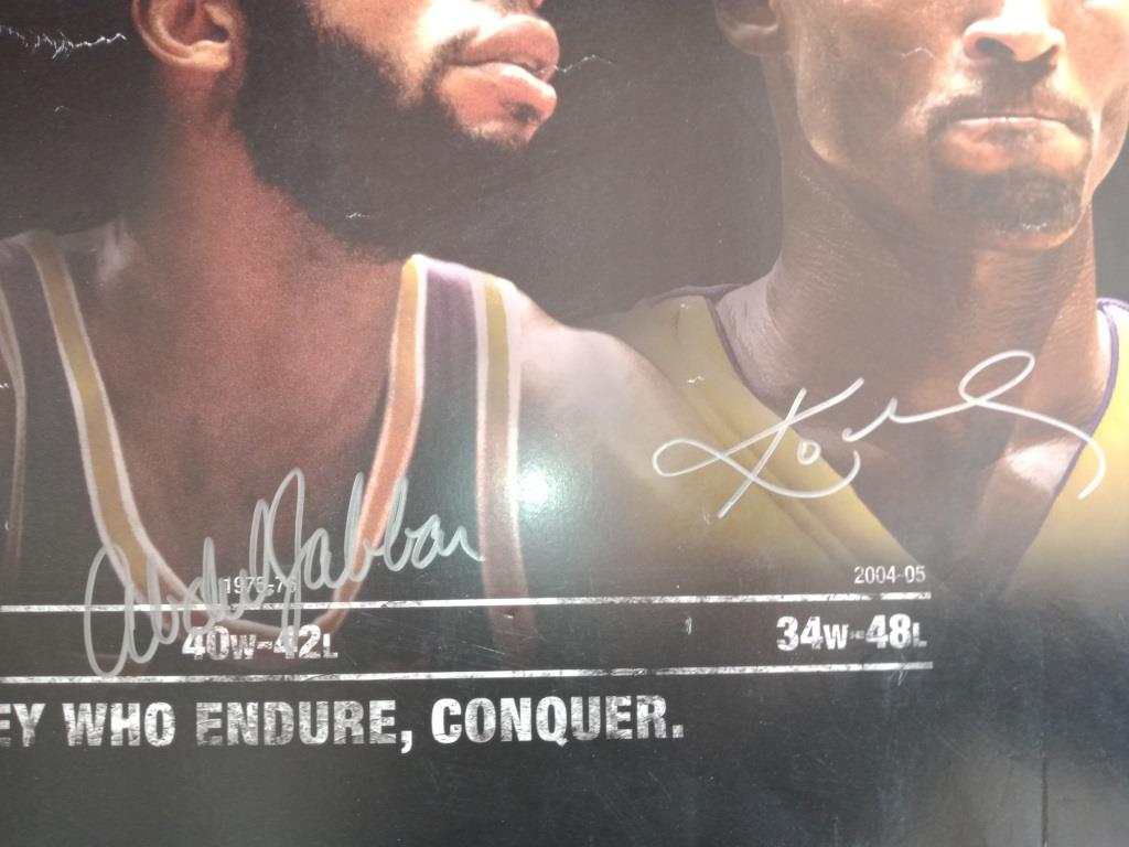 Kobe Bryant, Kareem Abdul-Jabbar, Jerry West 24x18 poster signed with proof