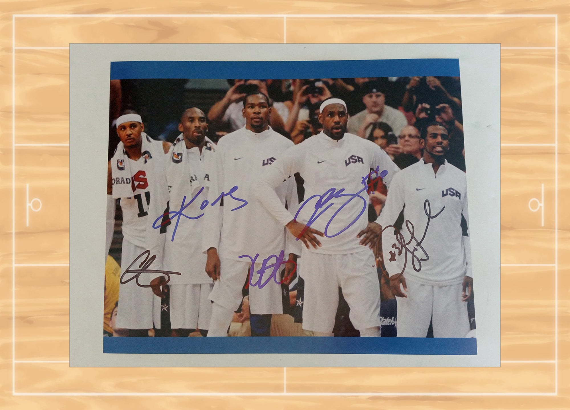 Kobe Bryant, LeBron James, Dwyane Wade and Carmelo Anthony Team USA 8 x 10 photo signed with proof