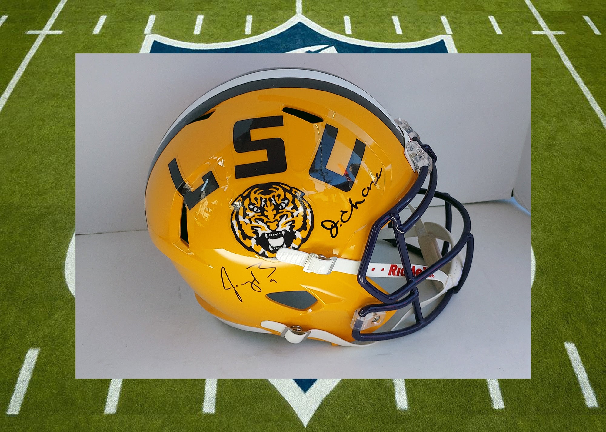 LSU Jamarr Chase, Joe Burrow Speed full size replica helmet signed with proof