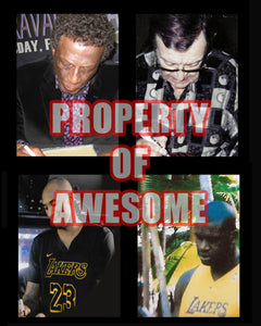 Los Angeles Lakers Magic Johnson, Kobe Bryant, Chick Hearn, Le Bron James, signed with proof