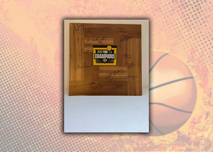 Los Angeles Lakers LeBron James, Anthony Davis 2020 NBA champions 12x12 parquet hardwood floor signed with proof