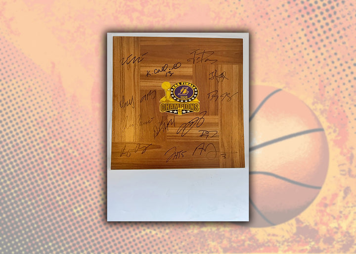 LeBron James, Anthony Davis Los Angeles Lakers 2020 NBA champions 12 x 12 parquet hardwood floor signed with proof