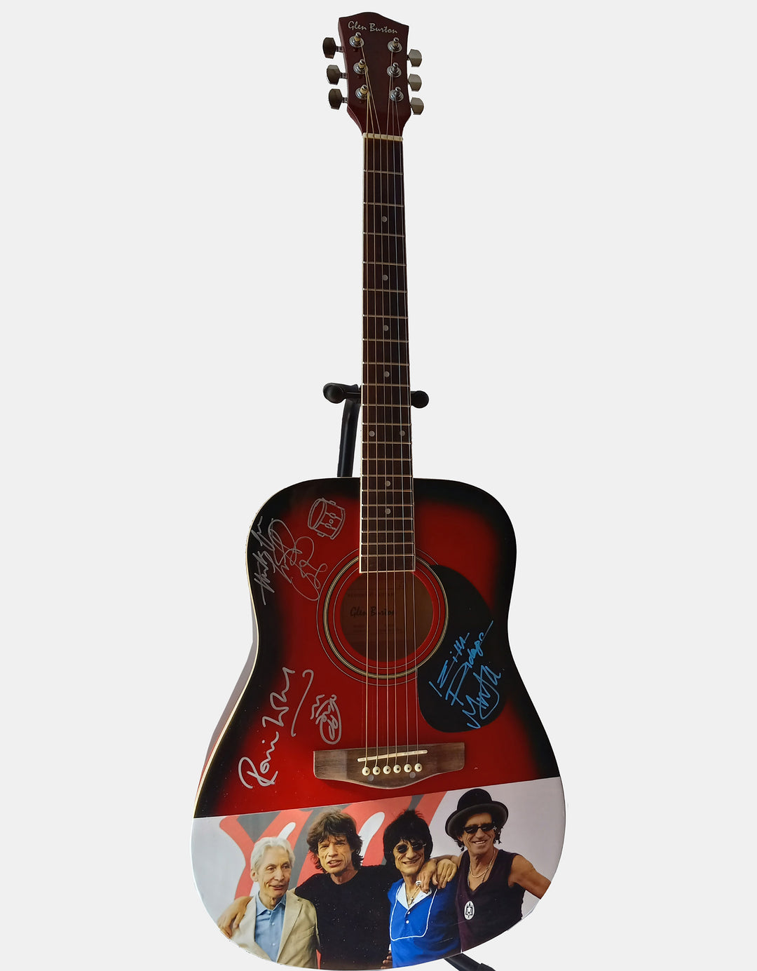 Mick Jagger, Charlie Watts, Keith Richards, Ronnie Wood one of a kind guitar signed with proof - Awesome Artifacts 