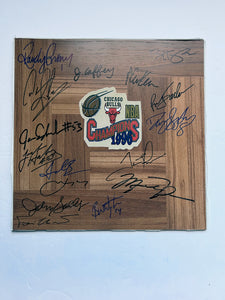 Michael Jordan, Scottie Pippen, Dennis Rodman 1995-96 NBA champions team signed 12x12 parquet hardwood floor with proof