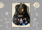 Load image into Gallery viewer, Adam Levine, James Valentine, Matt Flynn, Mickey Madden, P.J. Morton Maroon 5 one-of-a-kind guitar 41 inch signed with proof
