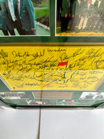 Load image into Gallery viewer, Tiger Woods, Jack Nicklaus, Arnold Palmer Masters champions 37 signed golf flag framed 32x37 with proof
