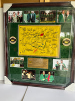 Load image into Gallery viewer, Tiger Woods, Jack Nicklaus, Arnold Palmer Masters champions 37 signed golf flag framed 32x37 with proof
