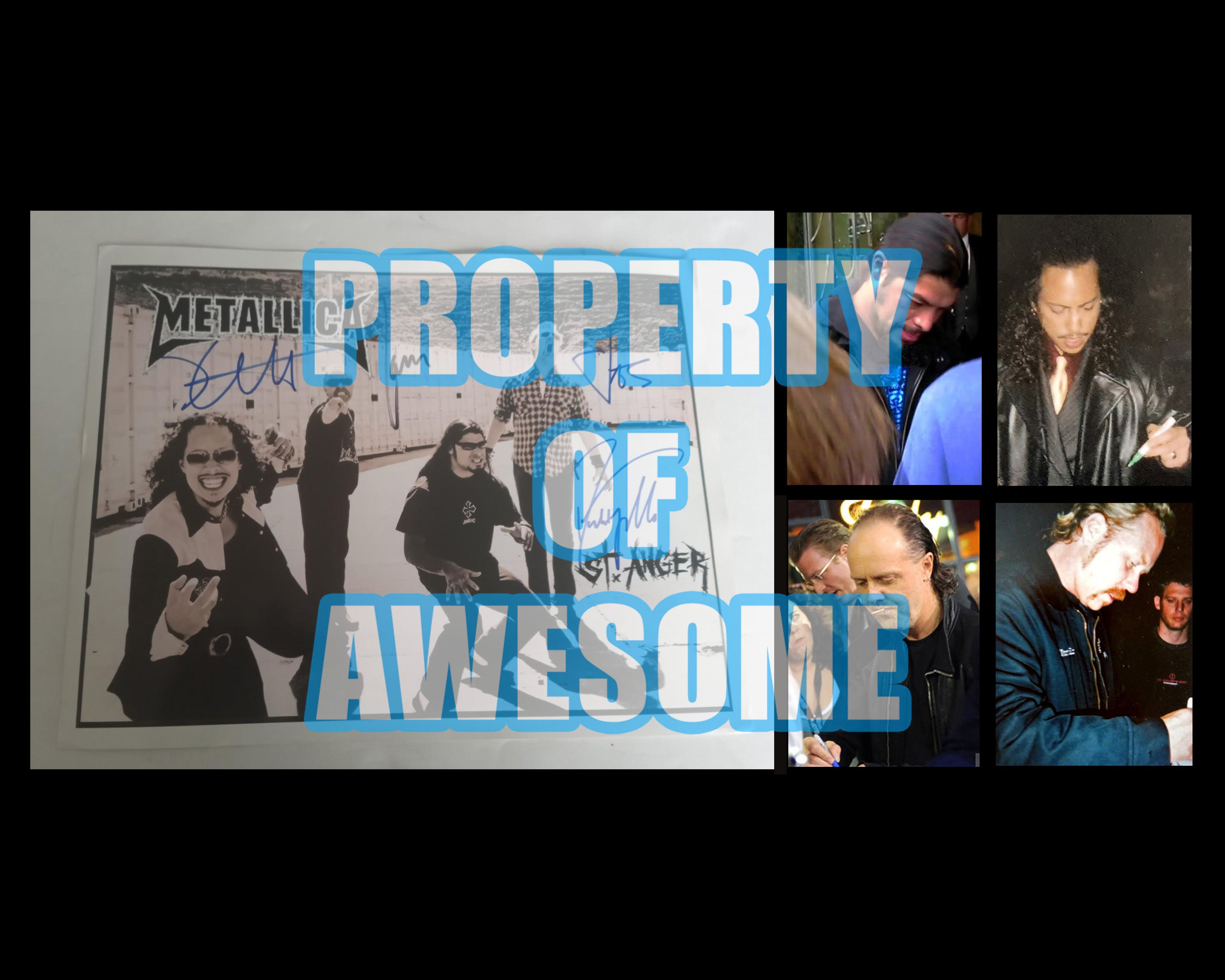Metallica Kirk Hammett, Lars Ulrich, James Hetfield, Robert Trujillo 8 x 10 photo signed with proof