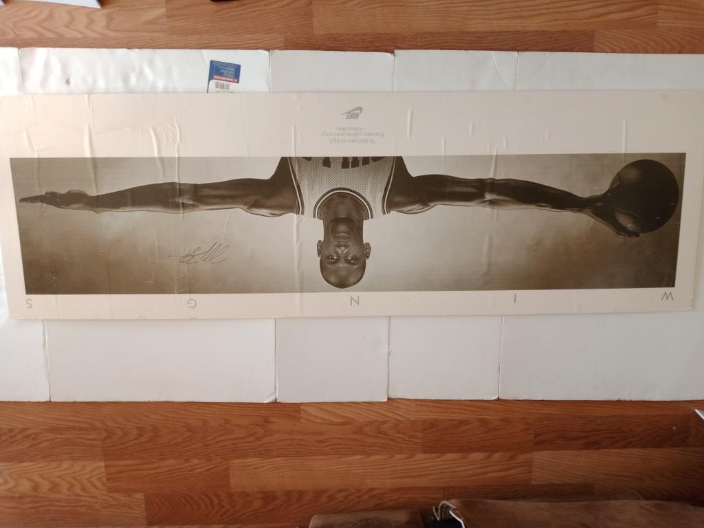 Michael Jordan Wings poster mounted 72x22 1/2 signed with proof