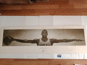 Michael Jordan Wings poster mounted 72x22 1/2 signed with proof