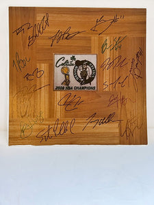 Paul Pierce, Kevin Garnett, Ray Allen 2007-2008 Boston Celtics NBA champions team signed 12x12 parquet wood floor with proof