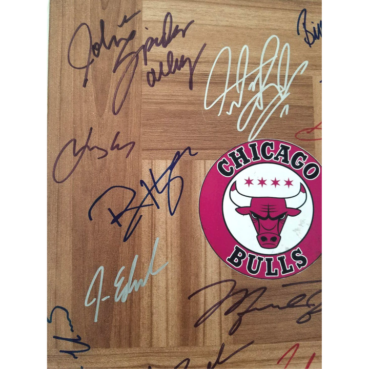 Chicago Bulls Dennis Rodman Michael Jordan Steve Kerr Scotty Pippen Phil  Jackson Jerry Krause team signed hardwood floor 12x12 with proof