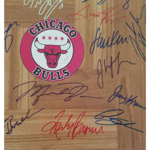Chicago Bulls Dennis Rodman Michael Jordan Steve Kerr Scotty Pippen Phil  Jackson Jerry Krause team signed hardwood floor 12x12 with proof