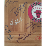 Load image into Gallery viewer, Chicago Bulls Dennis Rodman Michael Jordan Steve Kerr Scotty Pippen Phil  Jackson Jerry Krause team signed hardwood floor 12x12 with proof
