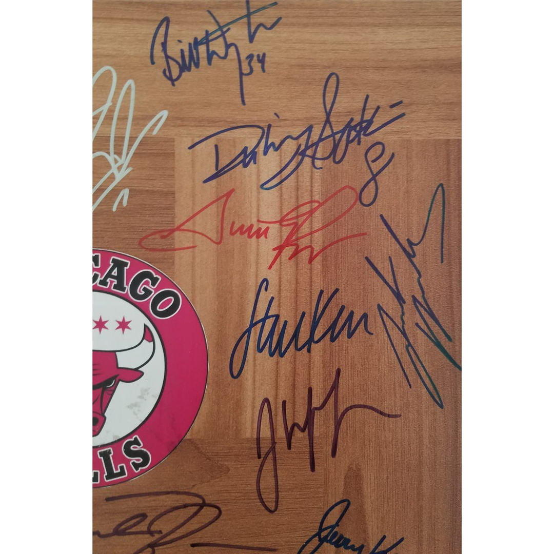 Chicago Bulls Dennis Rodman Michael Jordan Steve Kerr Scotty Pippen Phil  Jackson Jerry Krause team signed hardwood floor 12x12 with proof