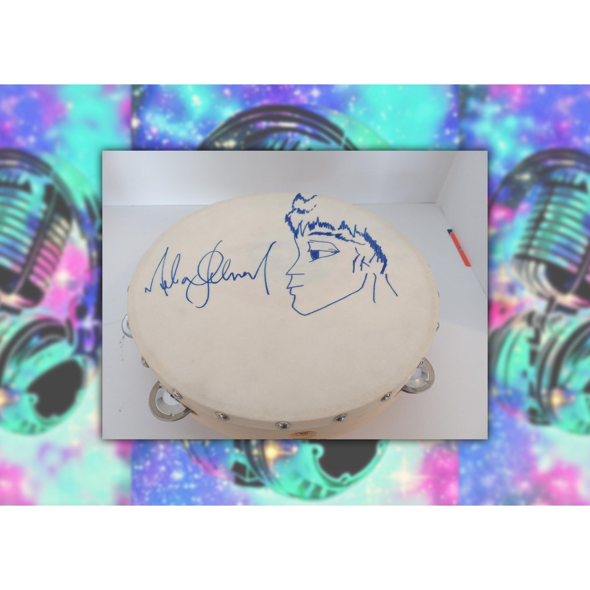 Michael Jackson 14-in tambourine with one of a kind sketch and signed with proof