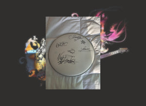 Simon Le Bon, Nick Rhodes, John Taylor, Duran Duran 14in Remo drumhead signed with proof