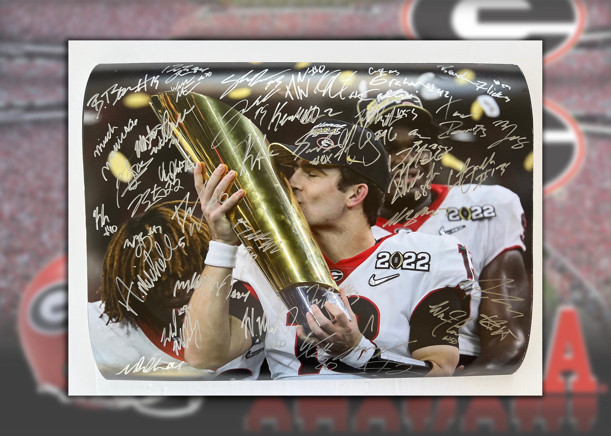 Stetson Bennett, Kirby Smart 2021-22 Georgia Bulldogs national champions team signed 16x20 photo with proof