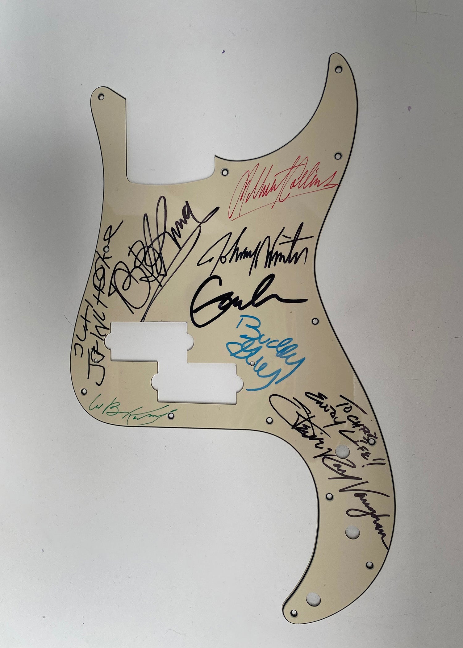 Stevie Ray Vaughan, Johnny Winter, Albert King, Albert Collins guitar pickguard signed with proof