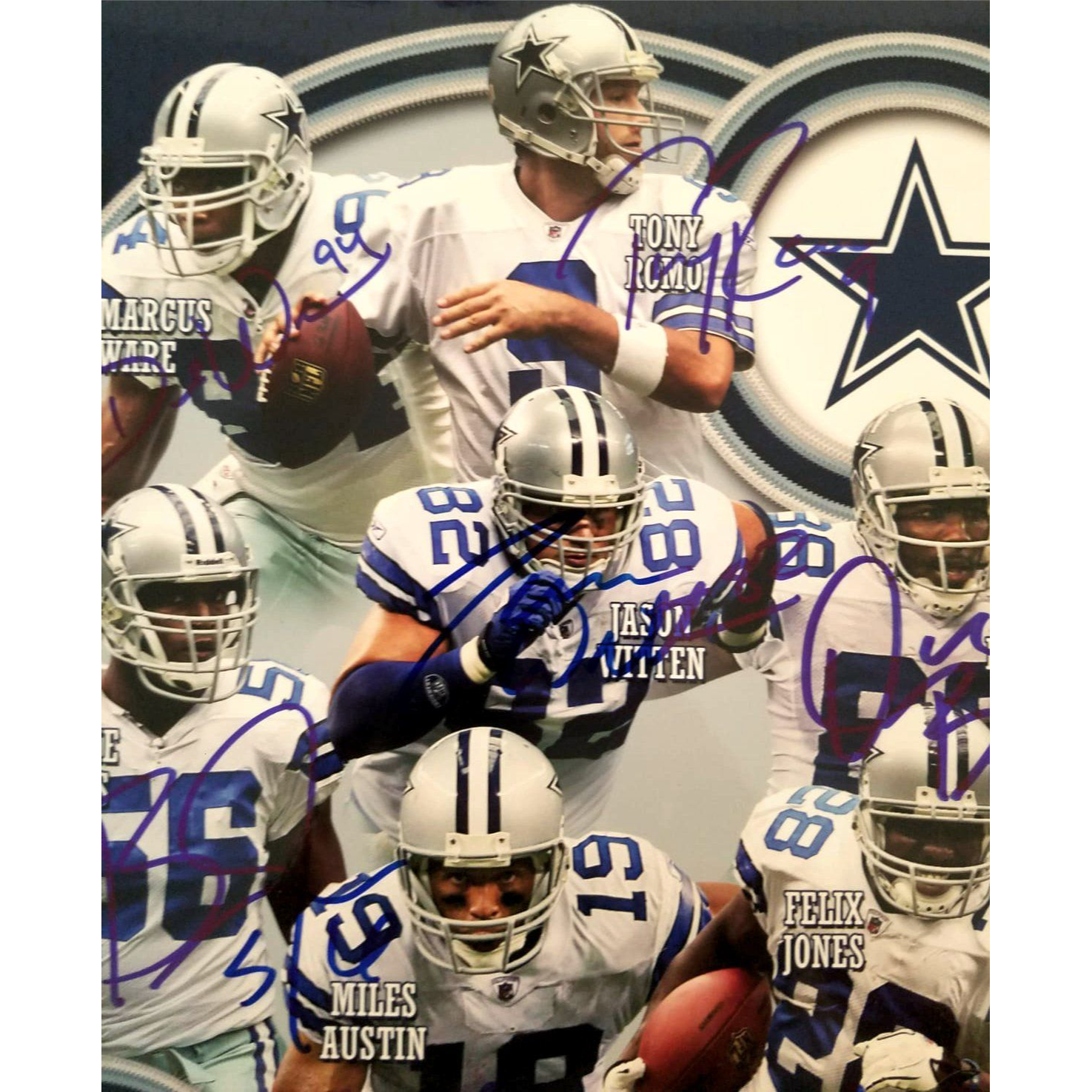 Dallas Cowboys Jason Witten Dez Bryant Miles Austin DeMarcus Ware Tony Romo 8x10 photo signed