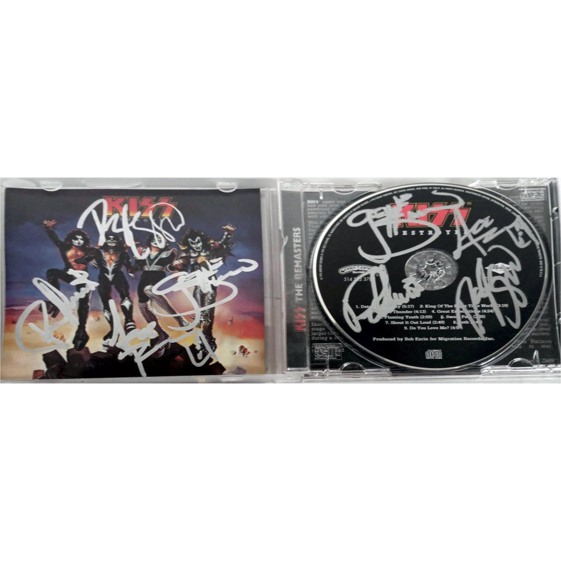 Gene Simmons Ace freely Peter Chris Paul Stanley kiss dual signed CD with proof