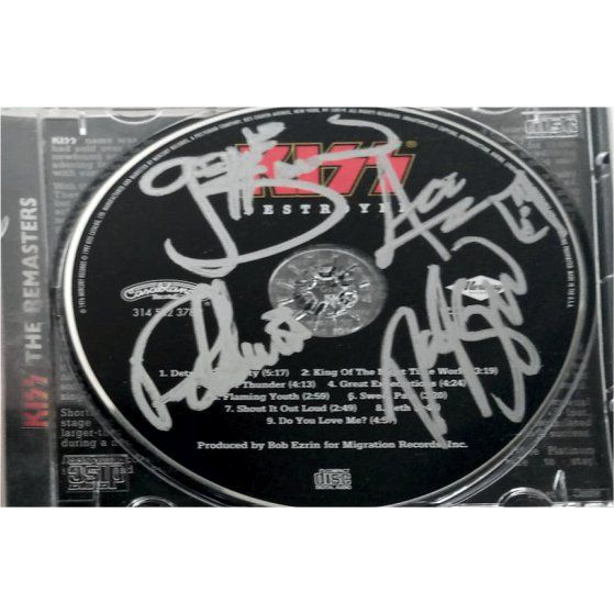 Gene Simmons Ace freely Peter Chris Paul Stanley kiss dual signed CD with proof