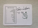Load image into Gallery viewer, Tom Watson Masters Golf scorecard signed and inscribed &quot; &#39;77 &#39;81&quot; years that he won the Masters with proof
