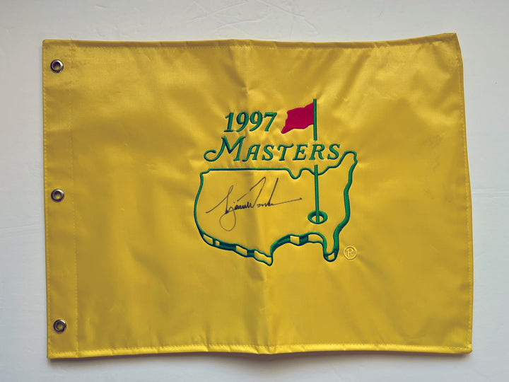 Tiger Woods 1997 Masters golf pin flag signed with proof