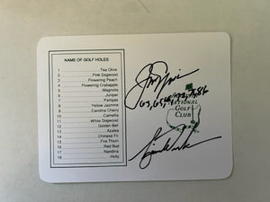Tiger Woods, Jack Nicklaus Augusta National Masters scorecard signed with proof