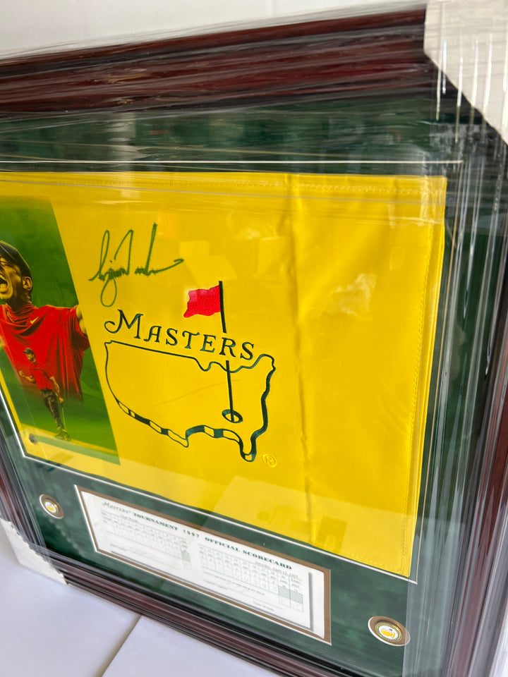 Tiger Woods Masters golf pin flag signed & framed 24x26 with proof