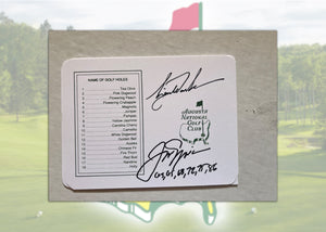 Tiger Woods and Jack Nicklaus Masters Golf scorecard signed with proof